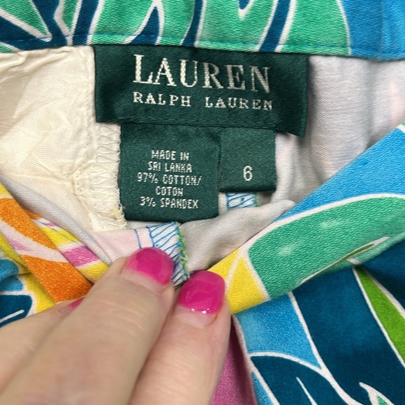 Lauren Ralph Lauren Womens Pants 6 Blue Green Pink Side Zip Floral Back Pocket - Picture 3 of 10